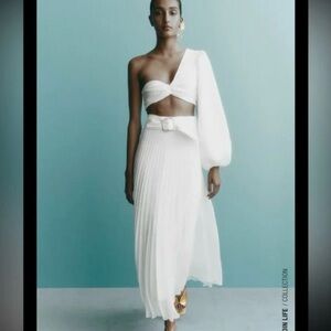 Zara Pleated Skirt with Faux Leather Belt NWT